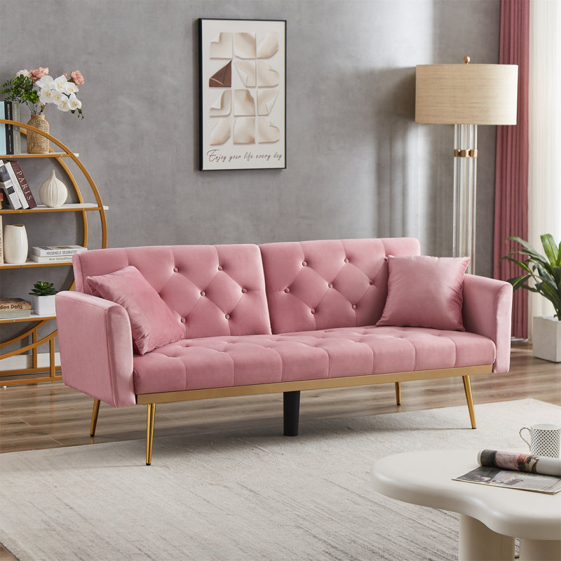 Everly Quinn Aagand 70.7'' Wide Velvet Tufted Back Convertible Sofa